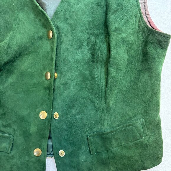 Country Set Vtg Suede Tweed Leather Vest Size 9 Green 60s 70s Festival Western - Picture 13 of 16